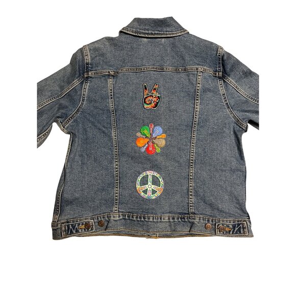 Levi's Denim Jacket W/ Woodstock & Peace Symbols Embroidered Patches XL Adult - Picture 3 of 8